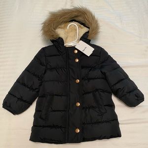 SOLD NWT, Black Faux Fur Winter Jacket, 12-24M